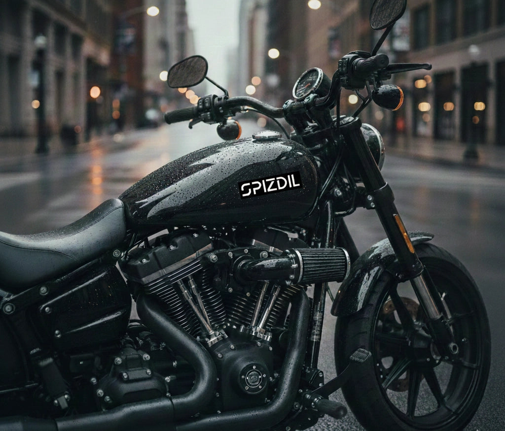 SPIZDIL™ External Identity Matte Bumper Decal on a Harley Davidson Breakout fuel tank — UV-Laminate Durability